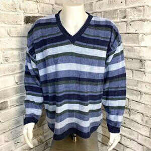 Vintage 90s Cherokee Blue Striped V-Neck Sweater